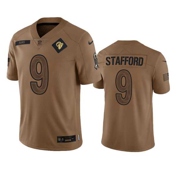 Mens Los Angeles Rams #9 Matthew Stafford 2023 Brown Salute To Service Limited Football Stitched Jersey Dyin